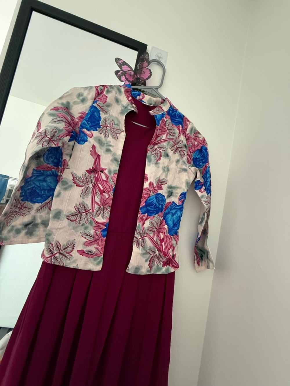 Amazon Floral Open-Front Jacket in Ivory, Blue and Pink